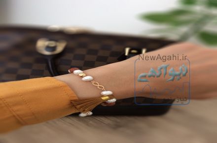 دستبند مهره ای با پلاک طلا