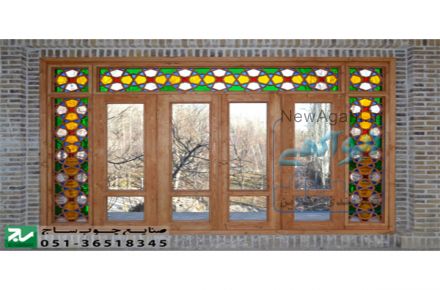 پنجره اُرُسی شیشه رنگی چوبی سنتی گره چینی مشبک