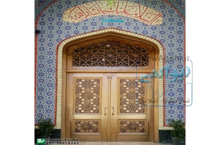 درب چوبی سنتی ورودی مسجد،نمازخانه واماکن مذهبی گره چینی